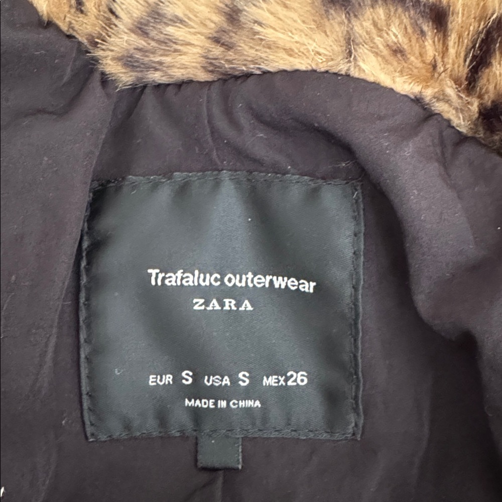 Zara Faux Fur Leopard Animal Print Coat Size Small - Picture 3 of 6